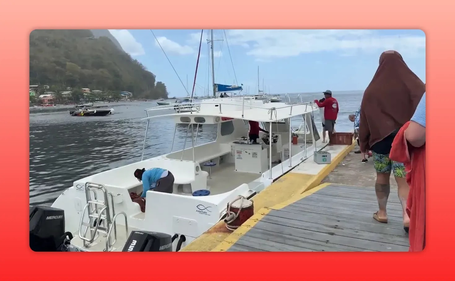 Traveler smiling on a resort terrace overlooking St. Lucia’s greenery
