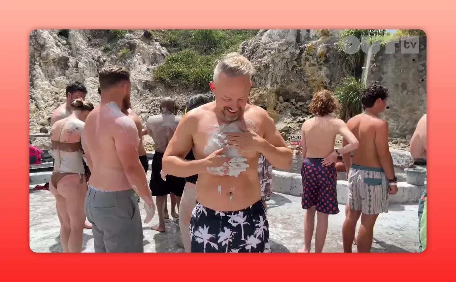 Group of visitors at St. Lucia sulphur springs mud bath area